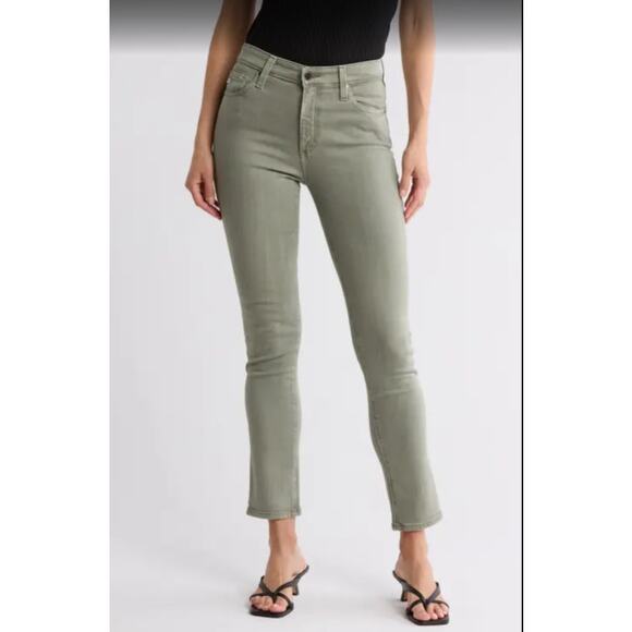 Liverpool "The Crop" Mid-Rise Skinny Jeans Olive Green Frayed Hem - Size 4 - Picture 1 of 10